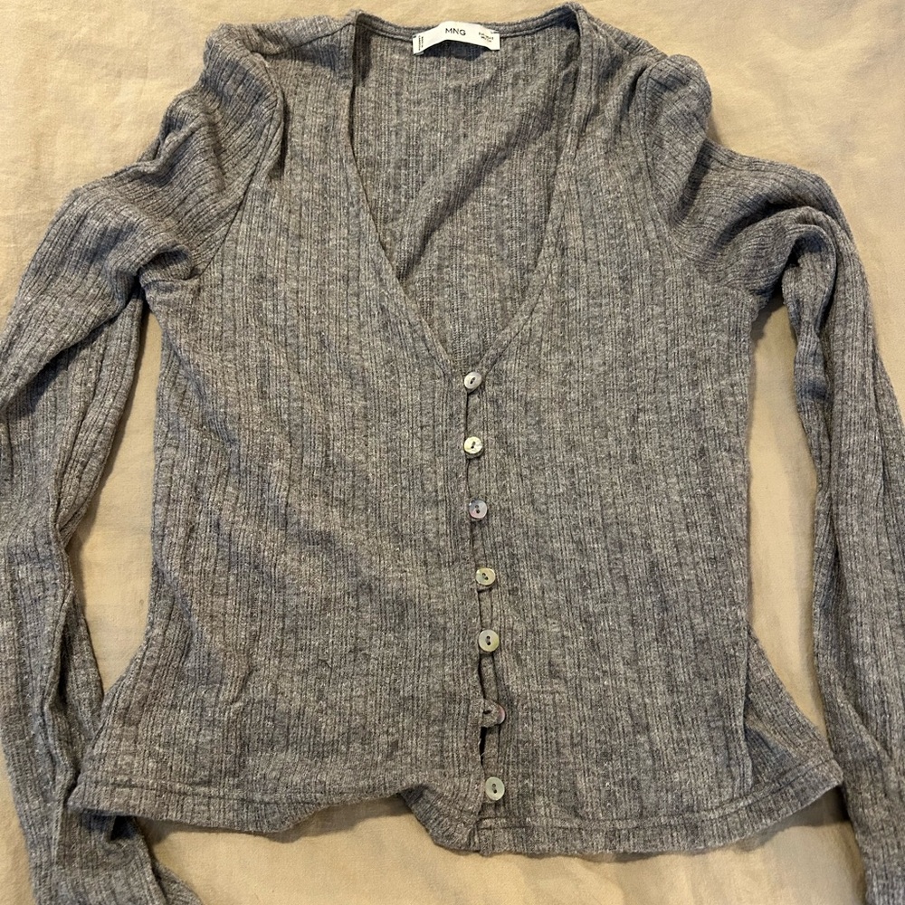 Mango Charcoal Ribbed Knit Top,